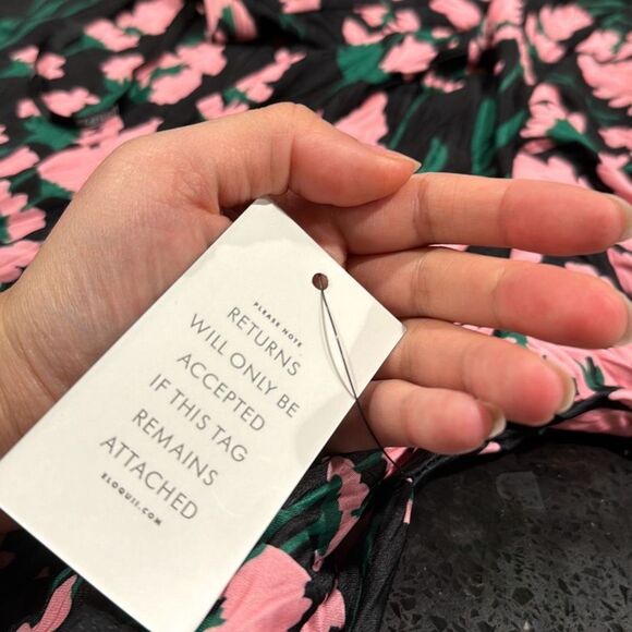 Eloquii Black Pink Floral Easy Tie Front Midi Dress Size 26/28 - Picture 5 of 8